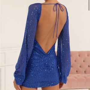 Lucy in the sky Kirsten sequin open back long sleeve dress in blue